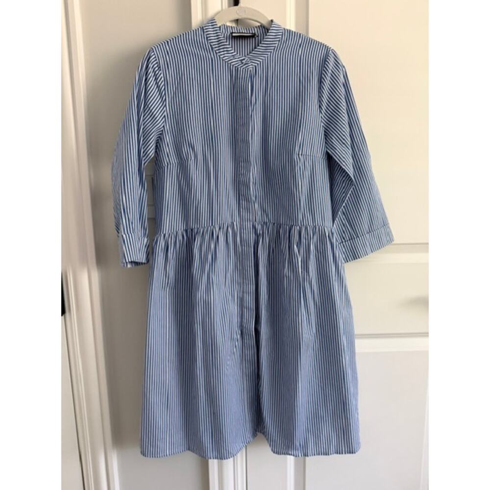 Tuckernuck NWOT Blue Stripe Royal Shirt Dress 3/4 Sleeve Tiered Mini Dress XS - Picture 3 of 11